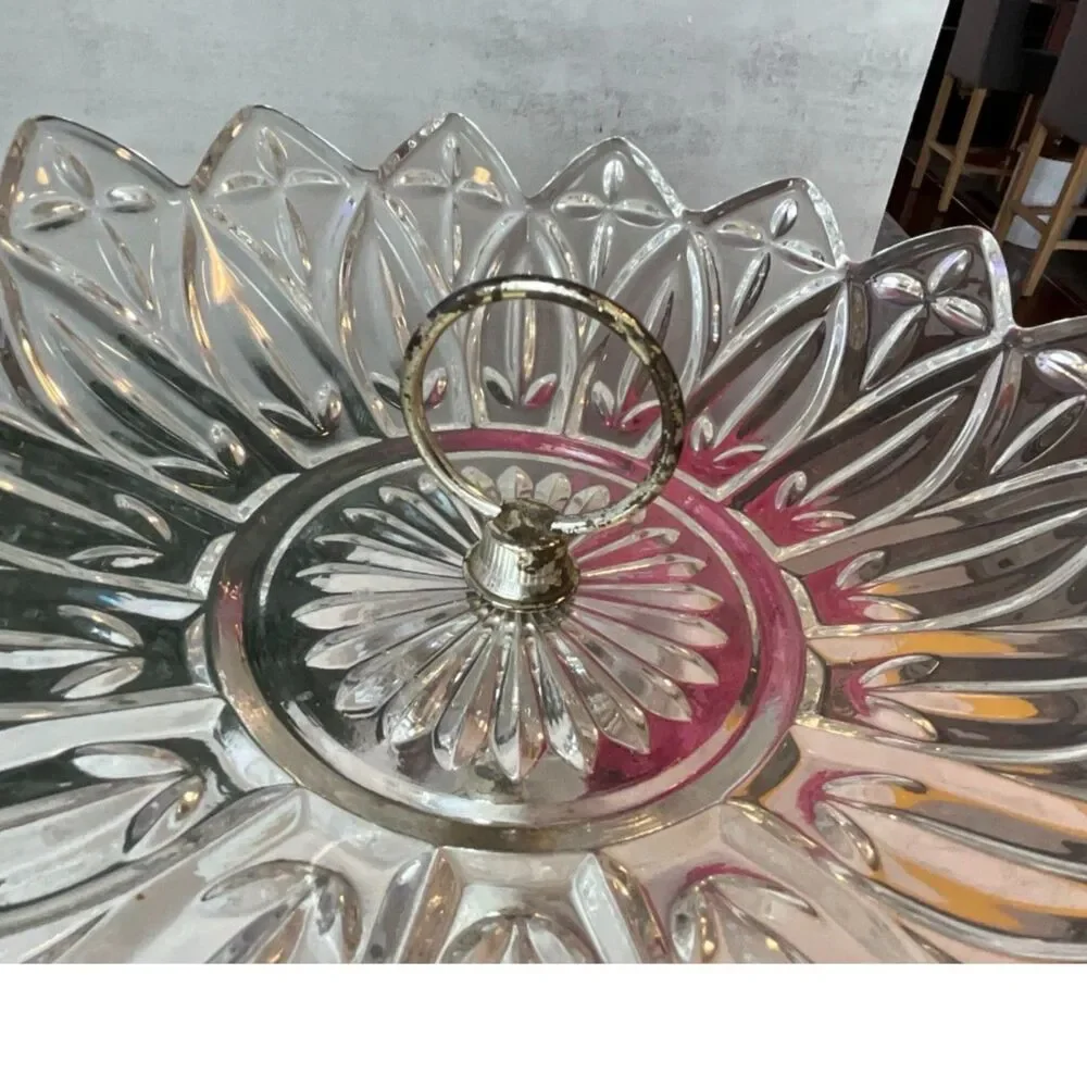 Crystal Compote Bowl Hollywood Regency Cherub Pedestal Centerpiece Vintage